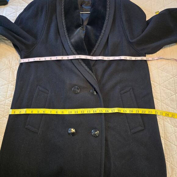 Vintage JOFELD Coat Women's 14 Black Wool Velvet Embellished Collar Long 80s 90s - Picture 13 of 14